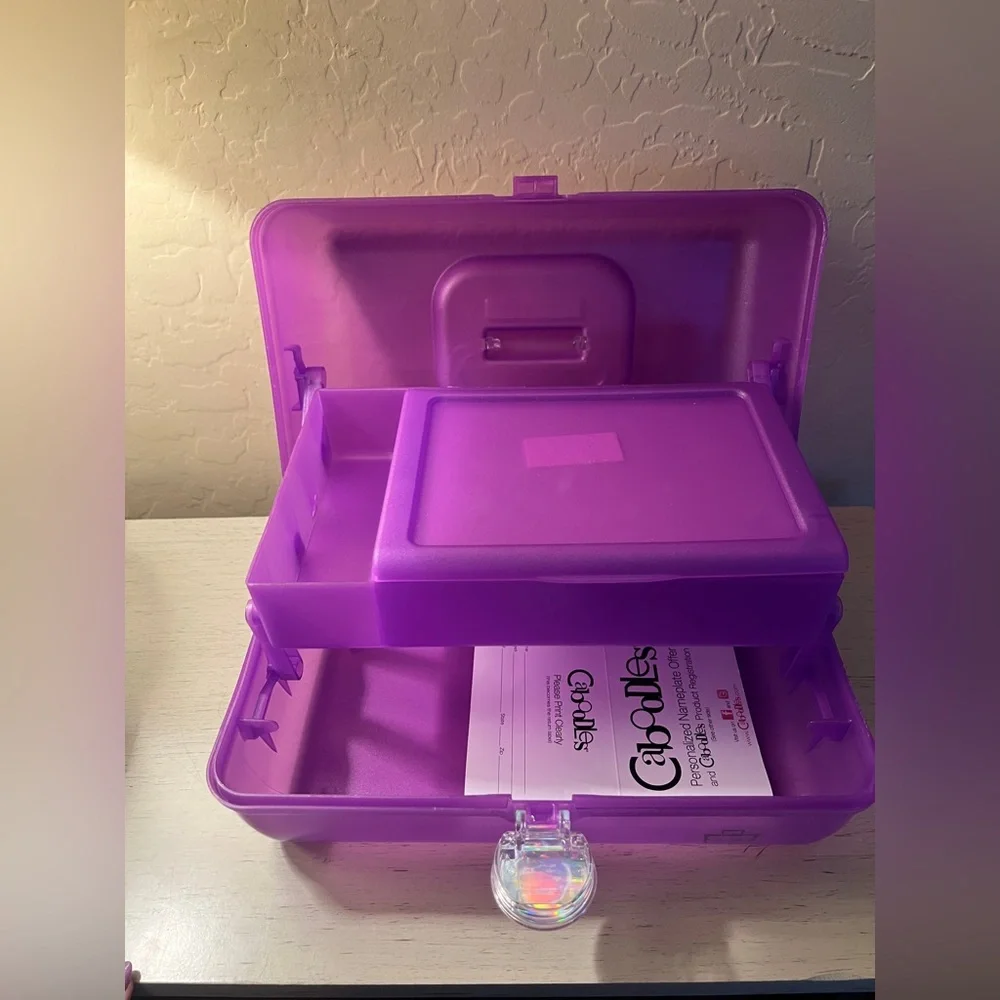 Caboodles Tote Purple Plastic Makeup Case Mirror Storage Container Tray NWT